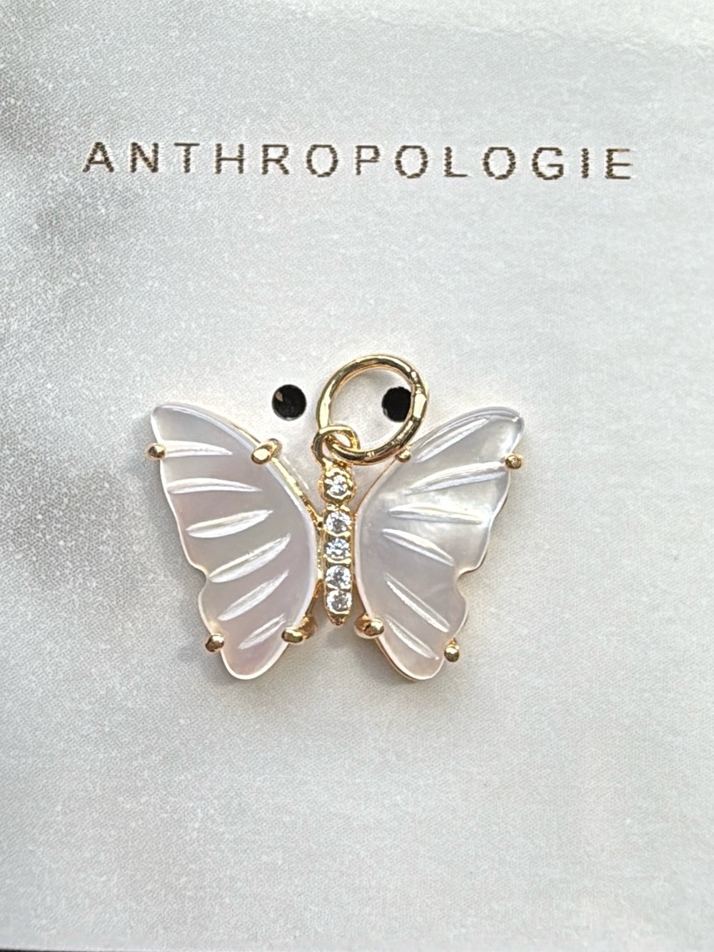 Anthropologie Gold & White Mother of Pearl Butterfly Charm Pendant